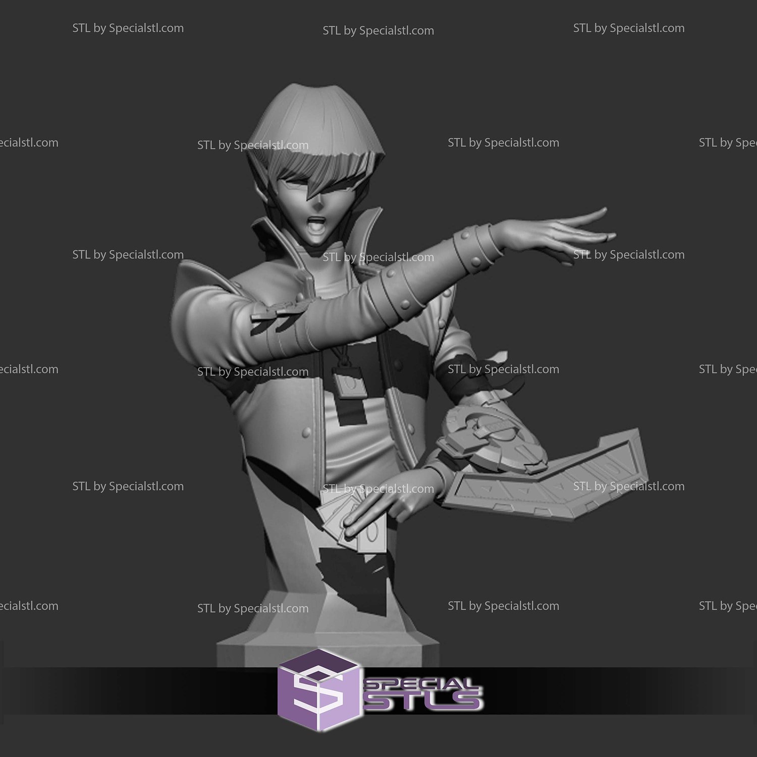 Seto Kaiba Bust STL Files 3D Model — view 3