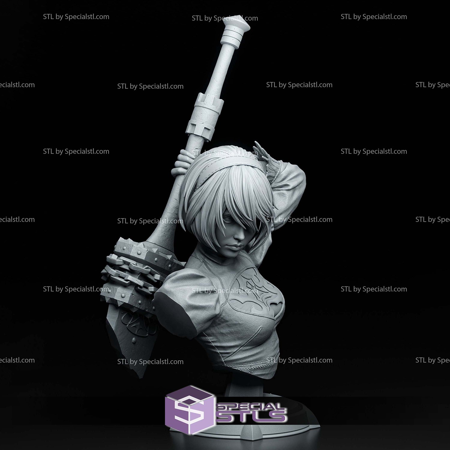 2B Nier Automata Bust 167mm 3D Printer Files STL Model — view 2