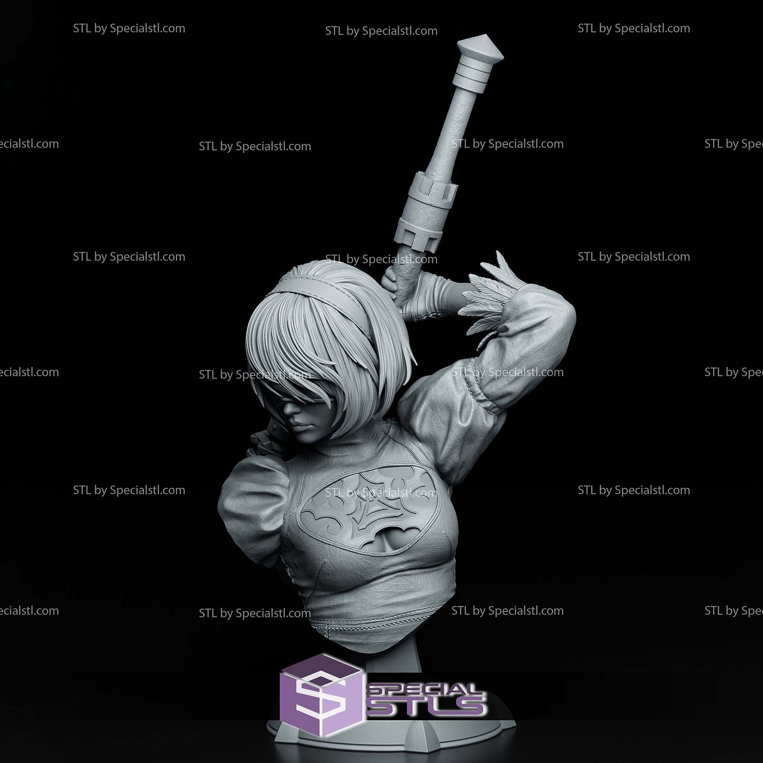 2B Nier Automata Bust 167mm 3D Printer Files STL Model — view 4