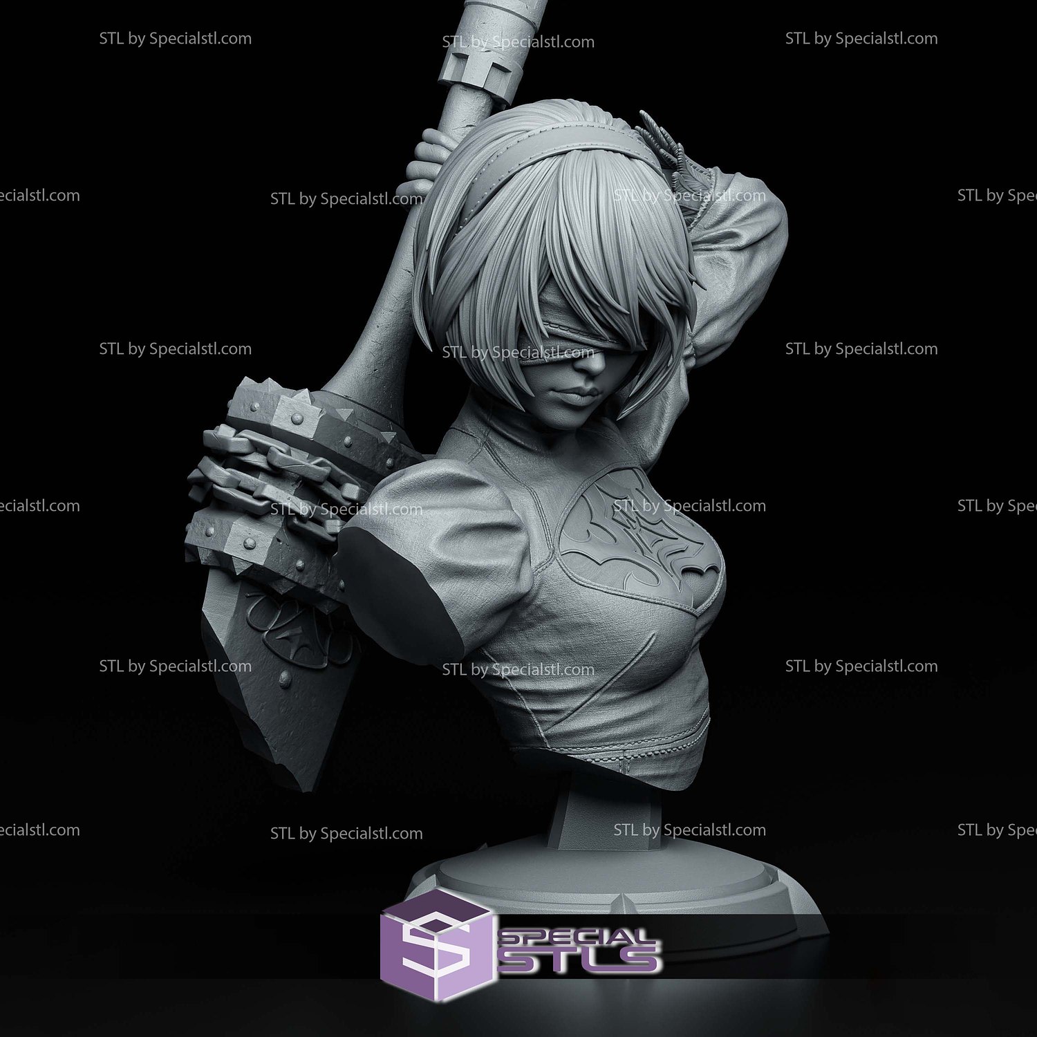 2B Nier Automata Bust 167mm 3D Printer Files STL Model — view 5
