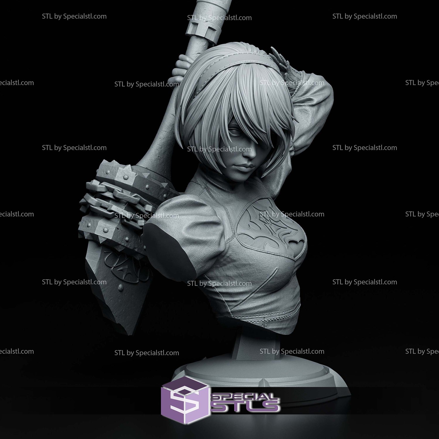 2B Nier Automata Bust 167mm 3D Printer Files STL Model — view 6