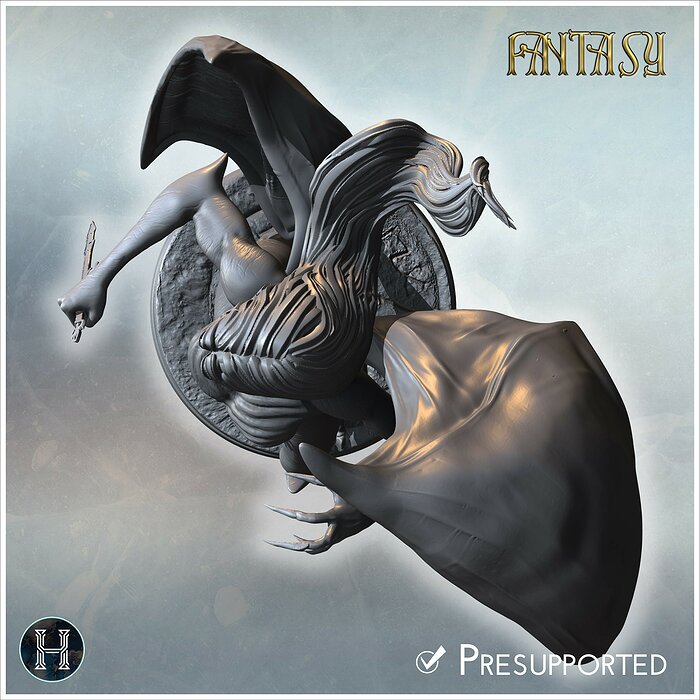 Vampire bat-woman in motion clawed hands and spread wings standi 3D STL Model — view 3