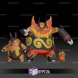 Pokemon STL Collection Tepig Pignite Emboar 3D Model
