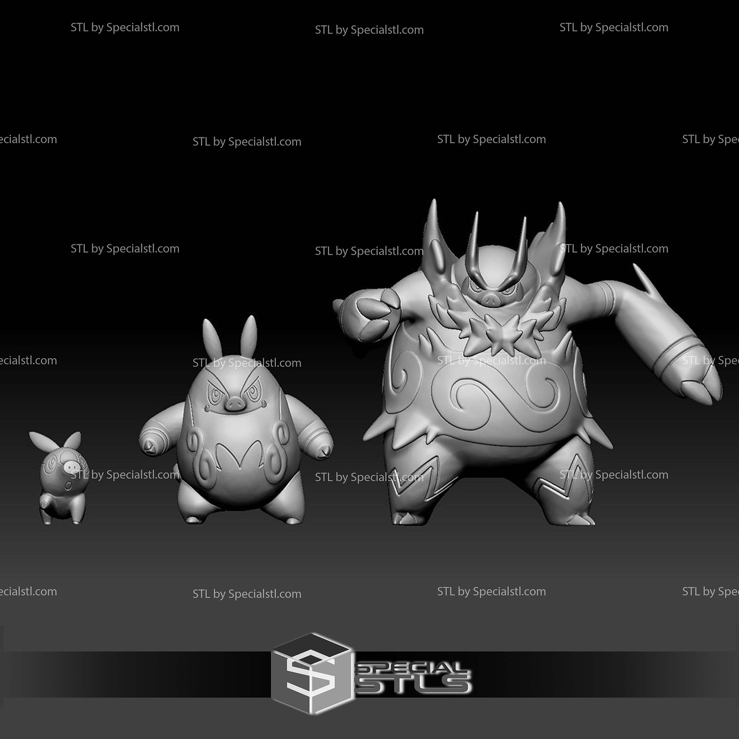 Pokemon STL Collection Tepig Pignite Emboar 3D Model — view 2