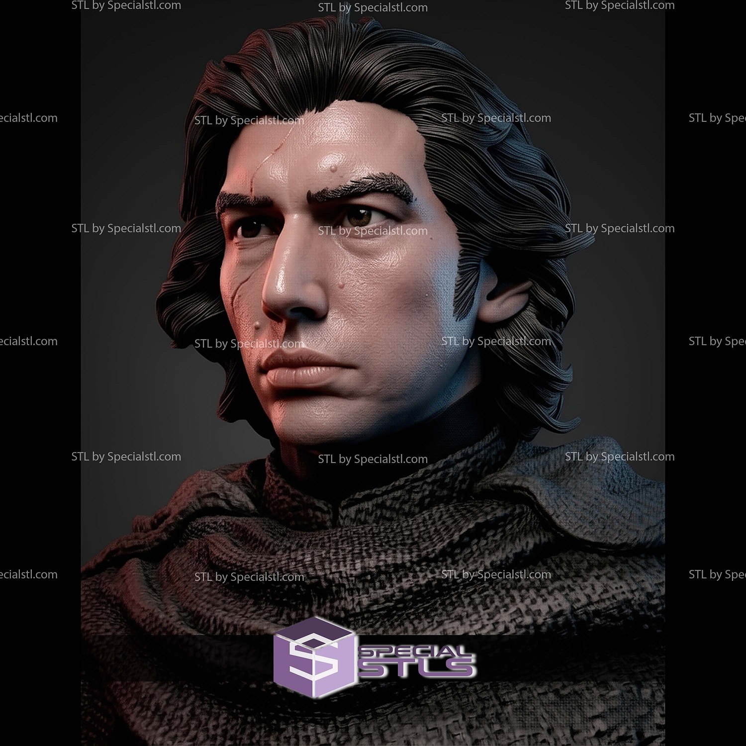 Kylo Ren Portrait Bust 470mm STL Files 3D Model — view 4