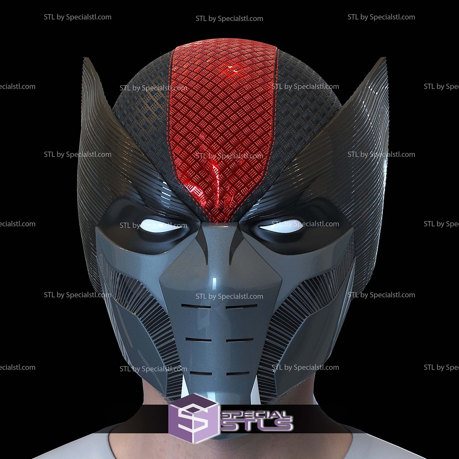 Cosplay STL Files Ultimate Wolverine Helmet Cowl V3 3D Model — view 3