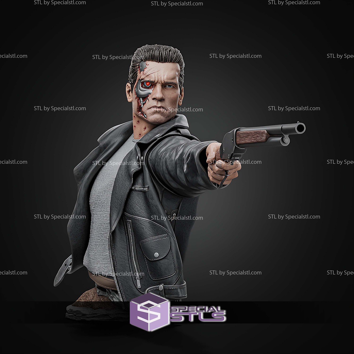 Terminator T-800 Pointing Bust 150mm STL Files 3D Model — view 5