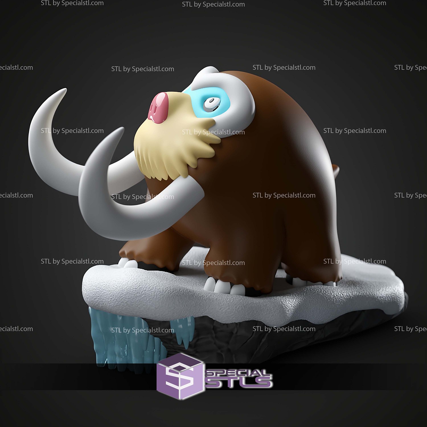Basic Pokemon Collection Mamoswine on Cliff 3D STL Model — view 2