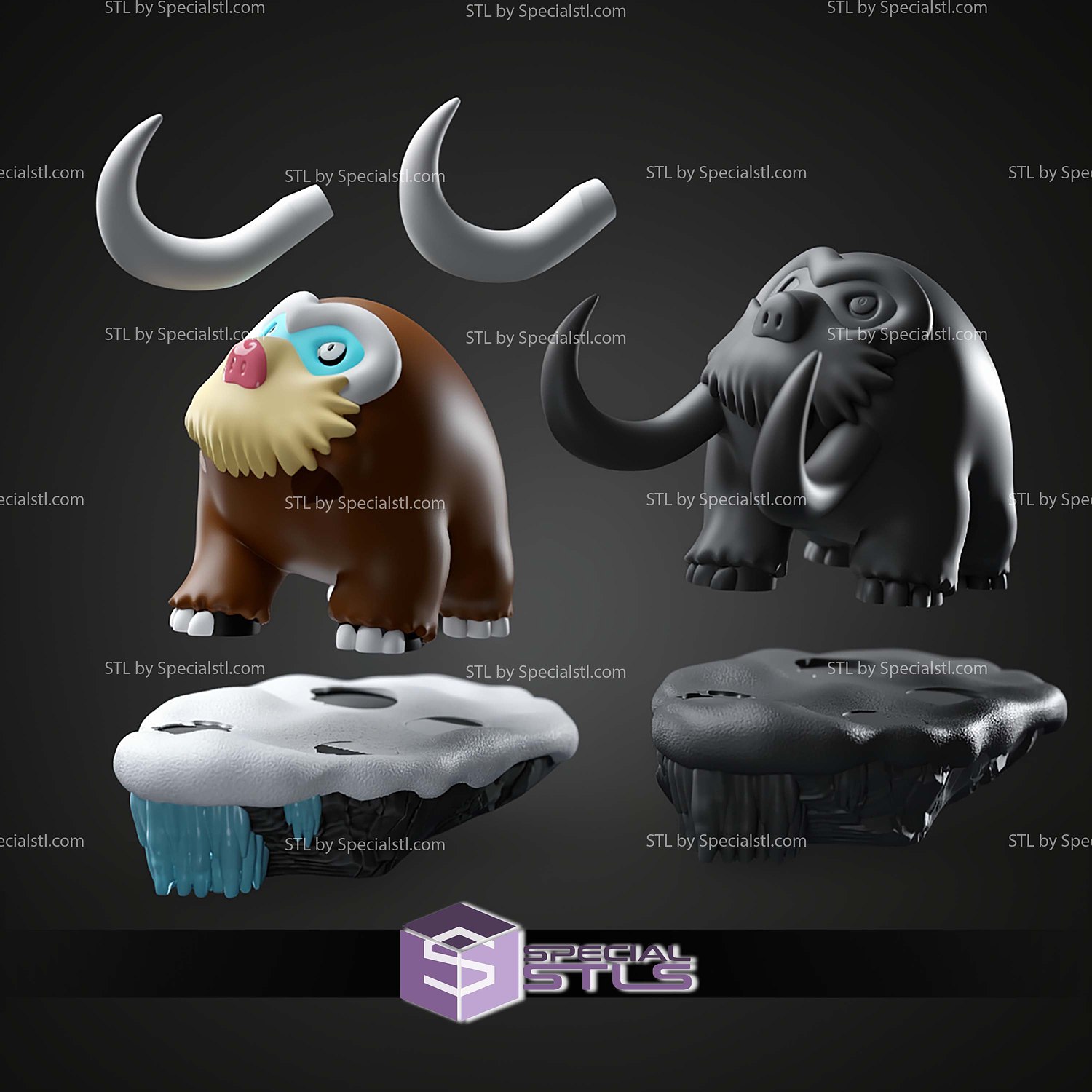 Basic Pokemon Collection Mamoswine on Cliff 3D STL Model — view 5