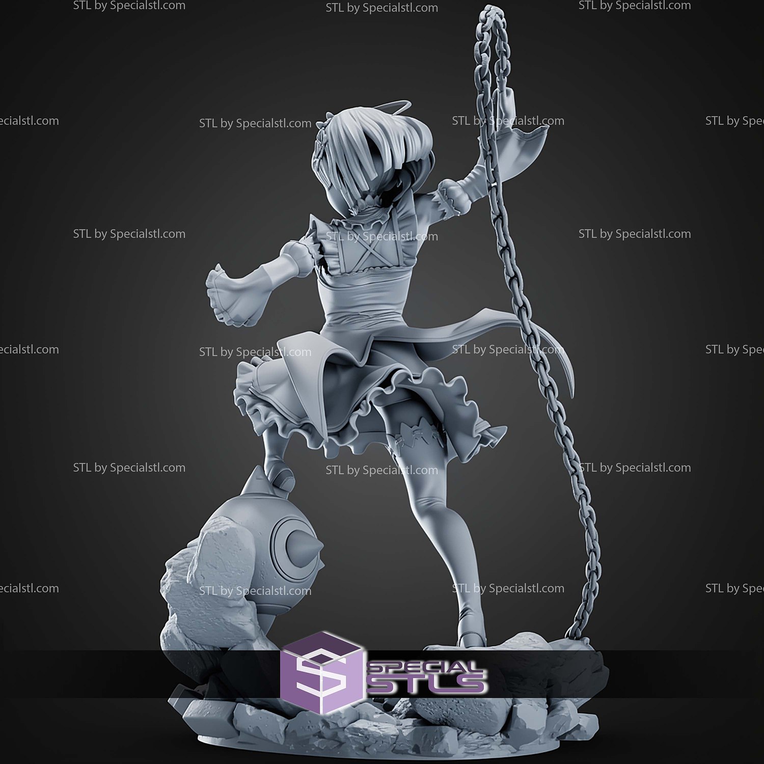 Rem ReZero 1 8 And Weapon STL Files 3D Model — view 2