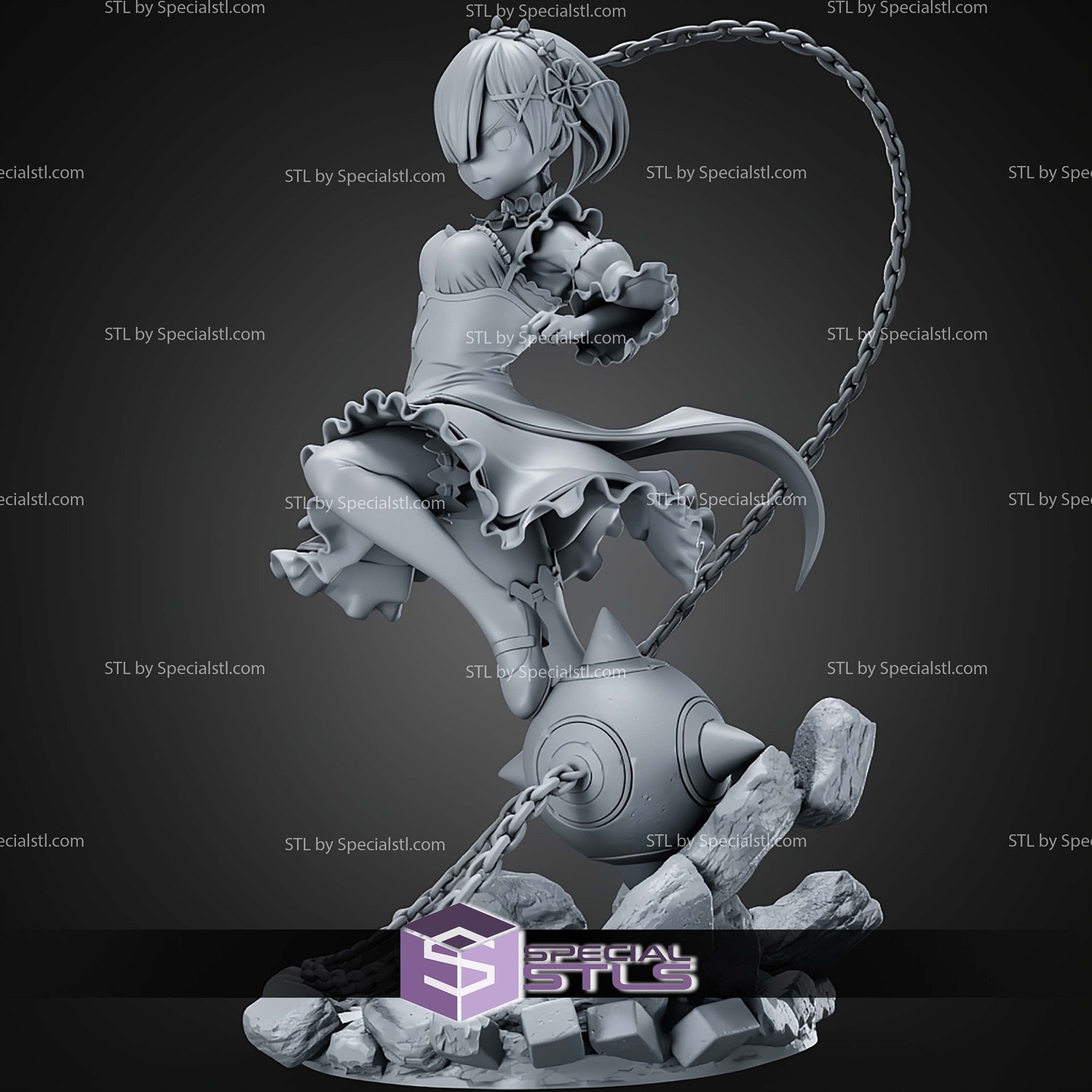 Rem ReZero 1 8 And Weapon STL Files 3D Model — view 3
