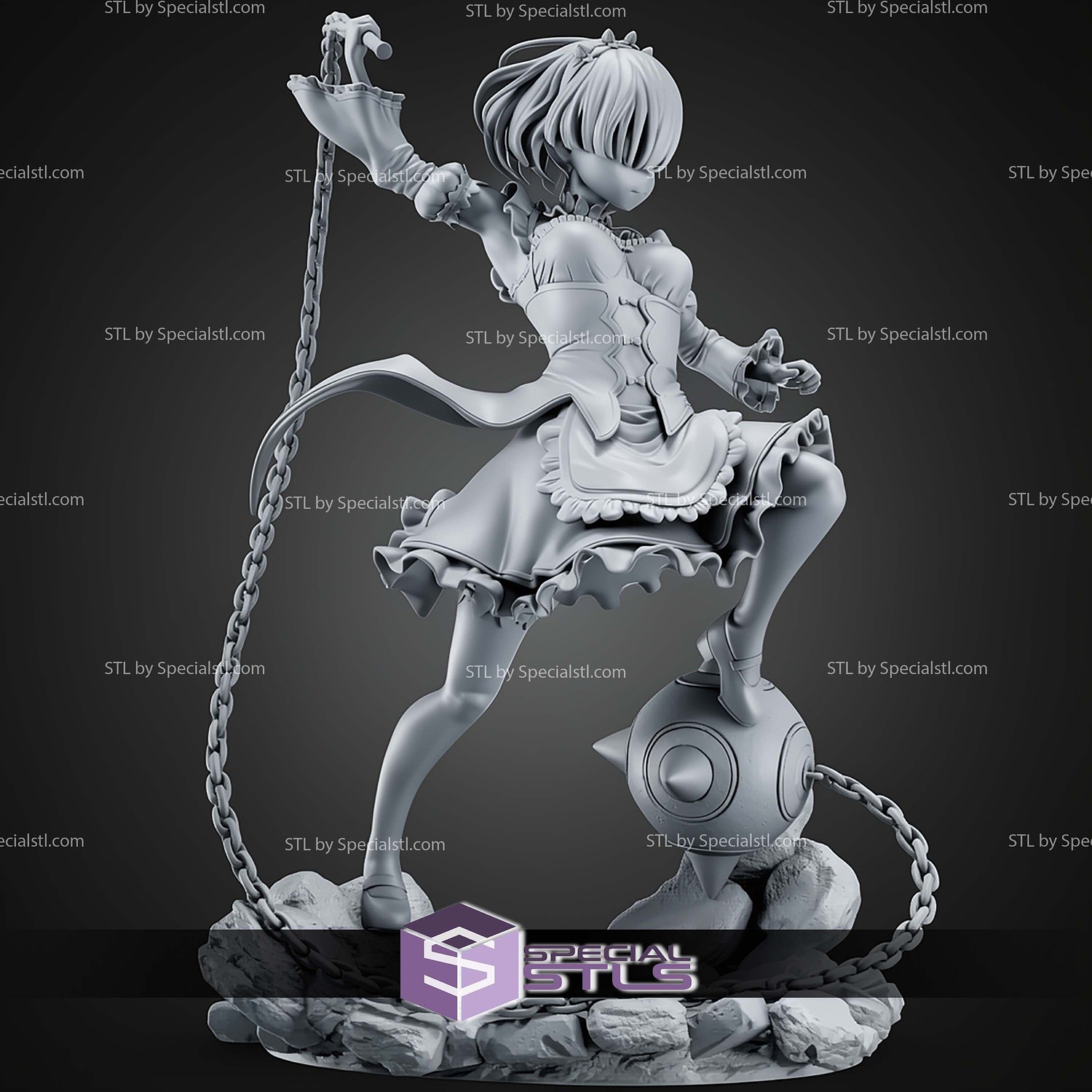 Rem ReZero 1 8 And Weapon STL Files 3D Model — view 4