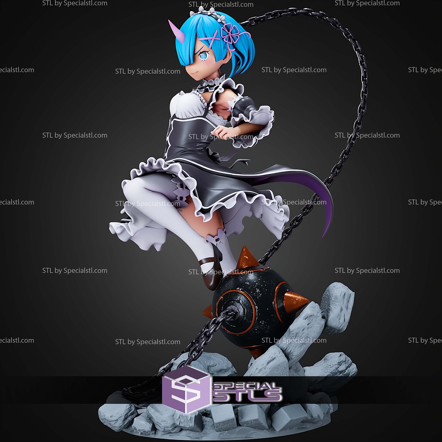 Rem ReZero 1 8 And Weapon STL Files 3D Model — view 5