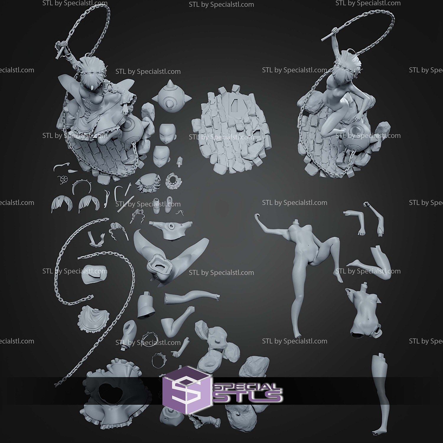 Rem ReZero 1 8 And Weapon STL Files 3D Model — view 6