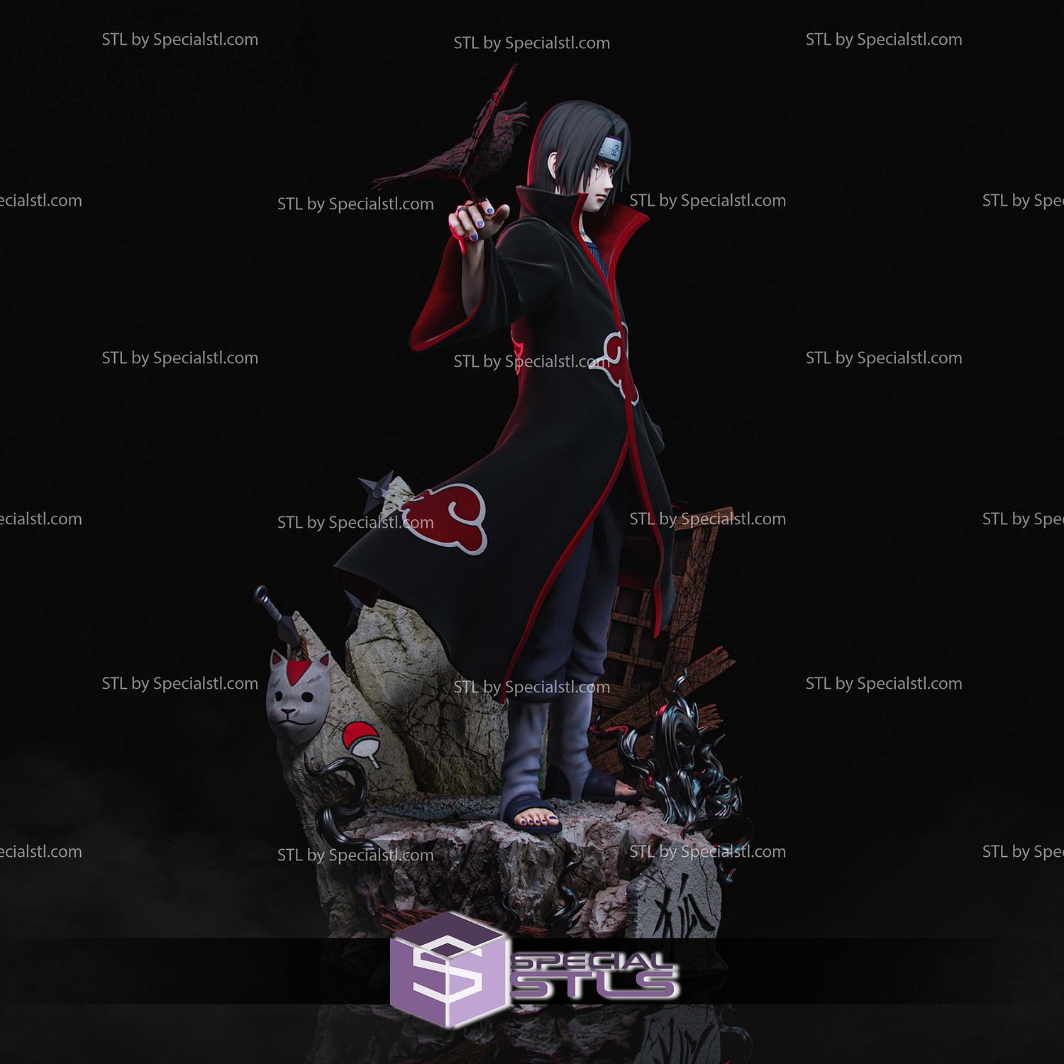 Itachi Uchiha and Crow 3D Printer Files STL Model — view 2