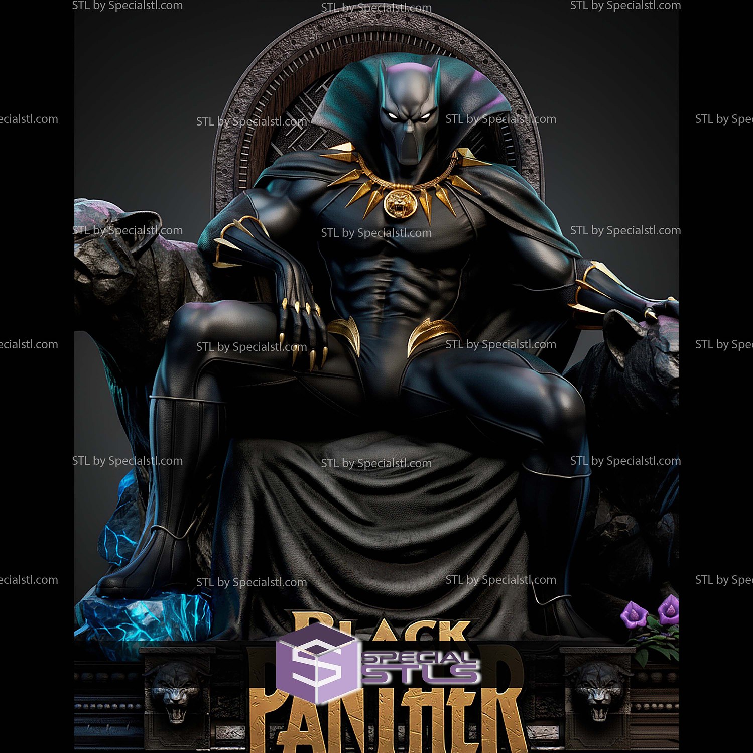 Black Panther Comics Throne 449mm STL Files 3D Model — view 3