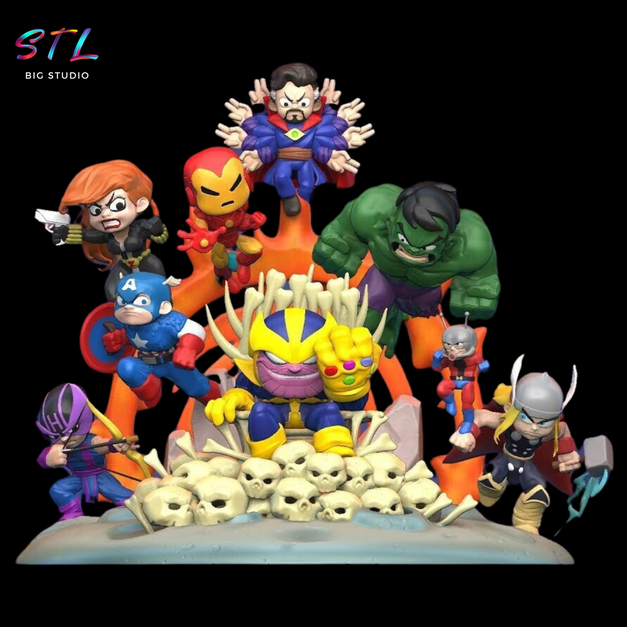 Thanos vs Avengers Chibi Diorama STL | 3D Printable Model Model