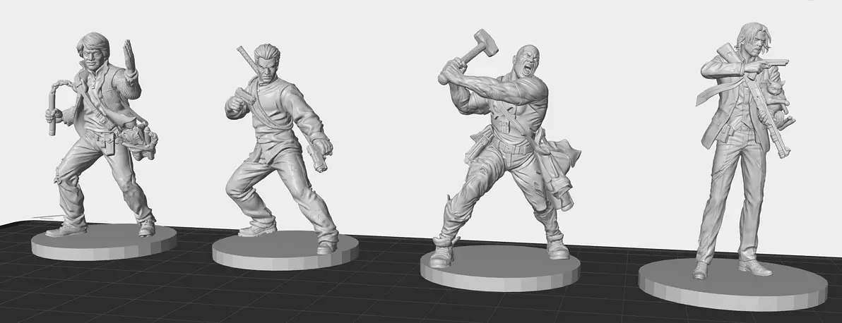 Zombie Apocalypse Survivors Miniature Set Tabletop RPG 3D Print STL Model