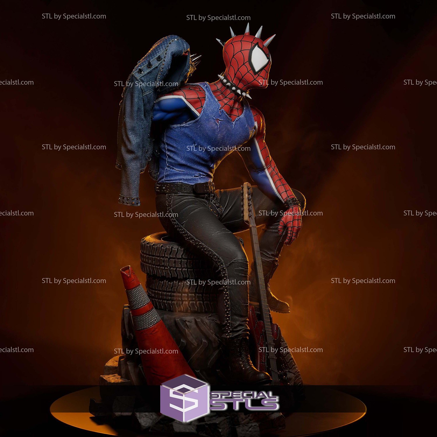 Spider Punk Sitting with Guitar 3D Printer Files STL Model — view 2