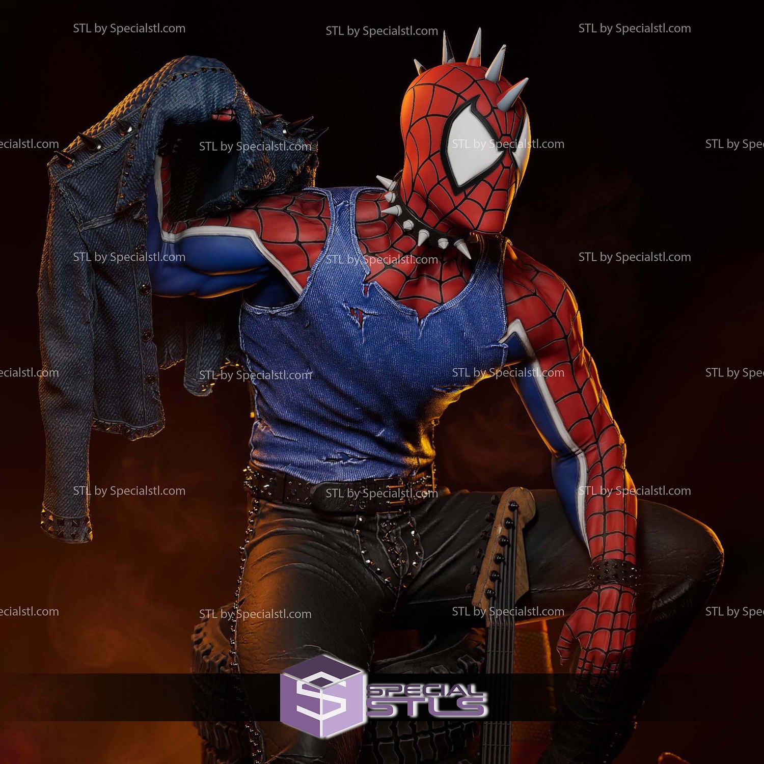 Spider Punk Sitting with Guitar 3D Printer Files STL Model — view 7