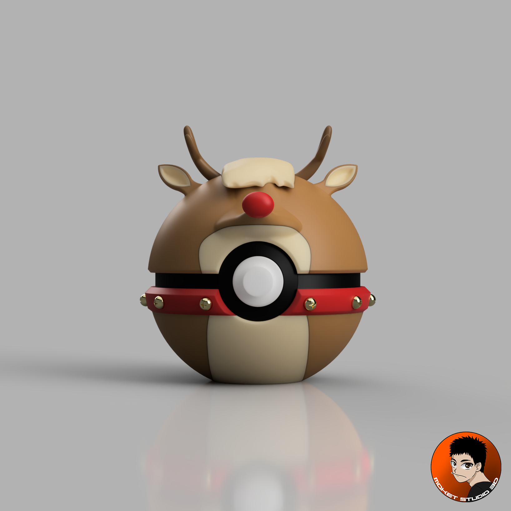 Rudolph the Red-Nosed Reindeer Pokeball 3D STL Model