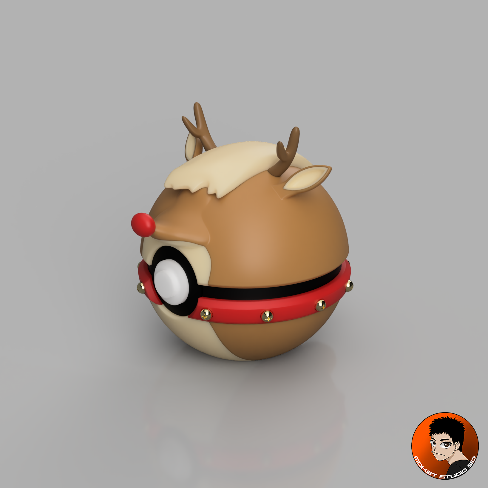 Rudolph the Red-Nosed Reindeer Pokeball 3D STL Model — view 2