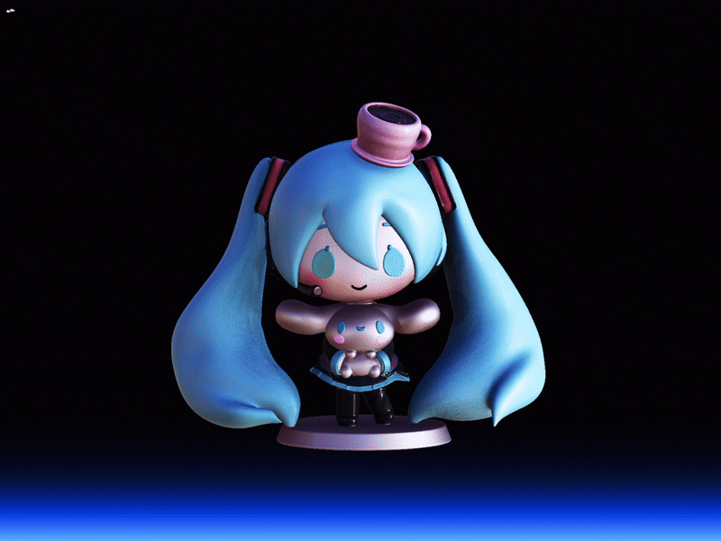 Hatsune Miku X Cinnamoroll Chibi Figure - Fan Art 3D Print Model STL Model