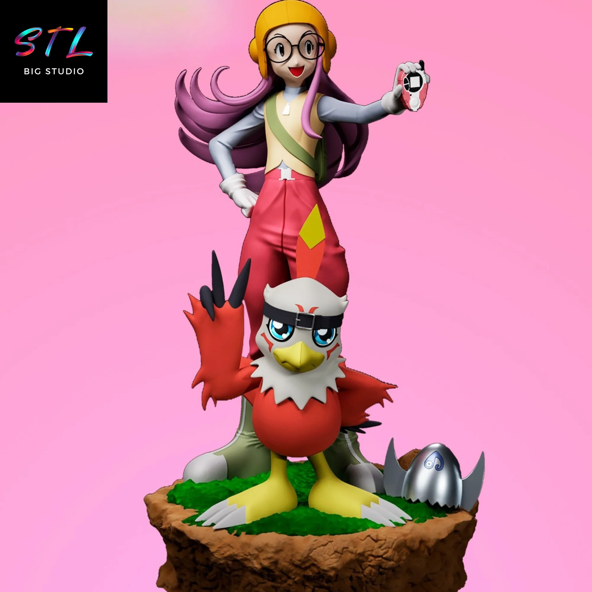 Yolei and Hawkmon STL Diorama | 3D Printable Figure | Digimon Adventure Model
