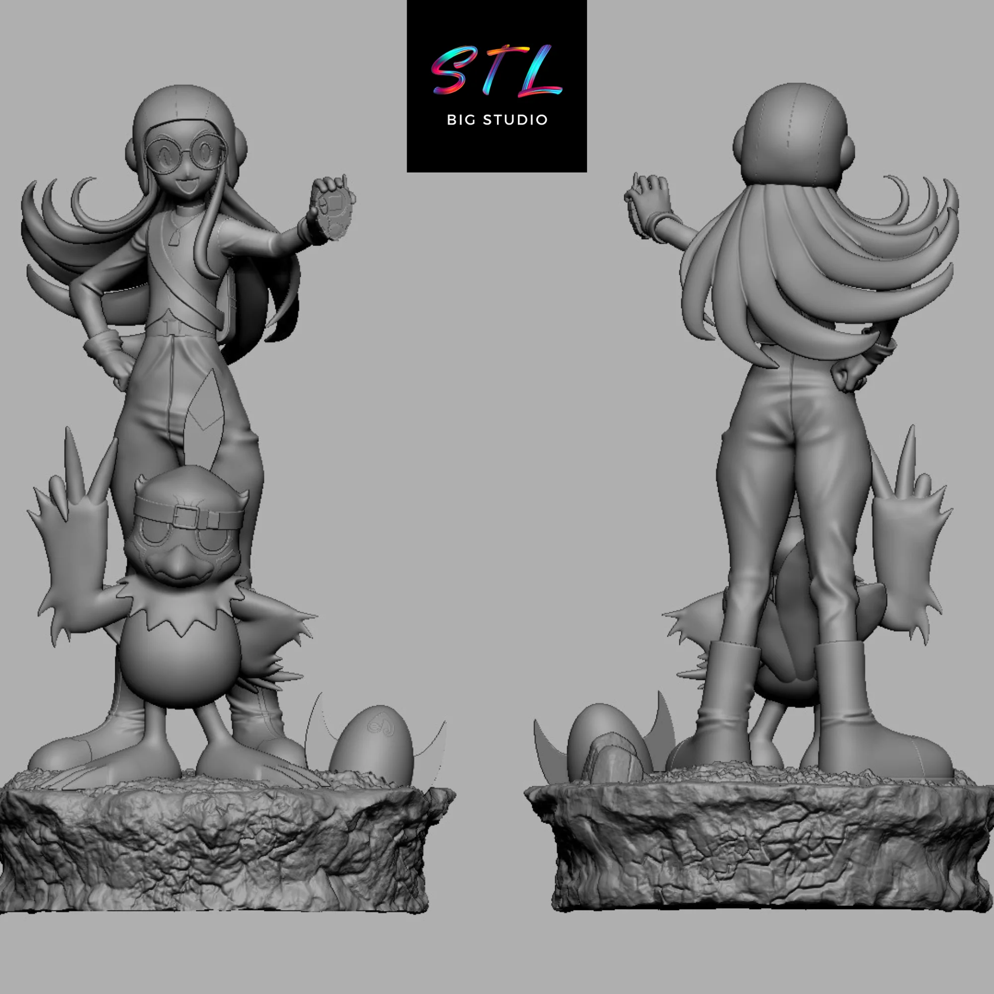 Yolei and Hawkmon STL Diorama | 3D Printable Figure | Digimon Adventure Model — view 2