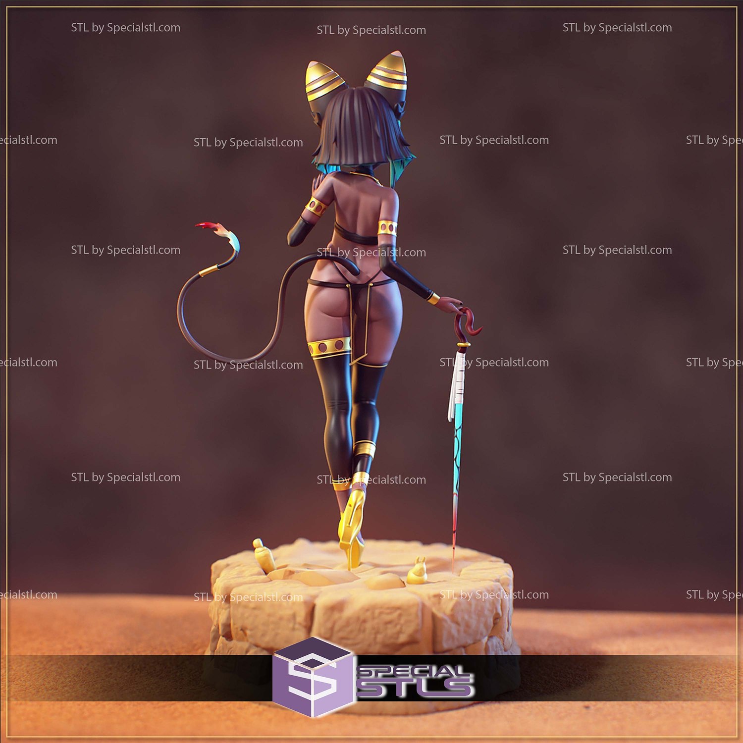 Egyptian Cat Fanart Sculptures 3D Printing STL Model — view 2