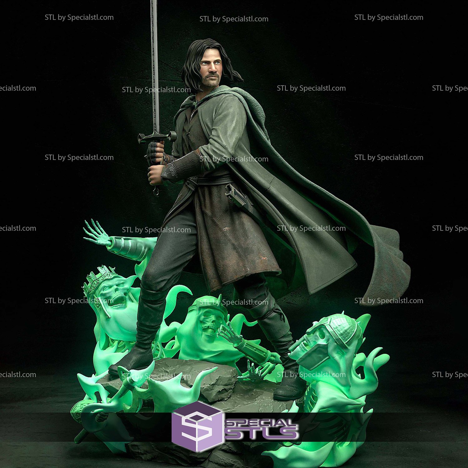 Aragorn and Sword Sculptures 3D Printing STL Model — view 2