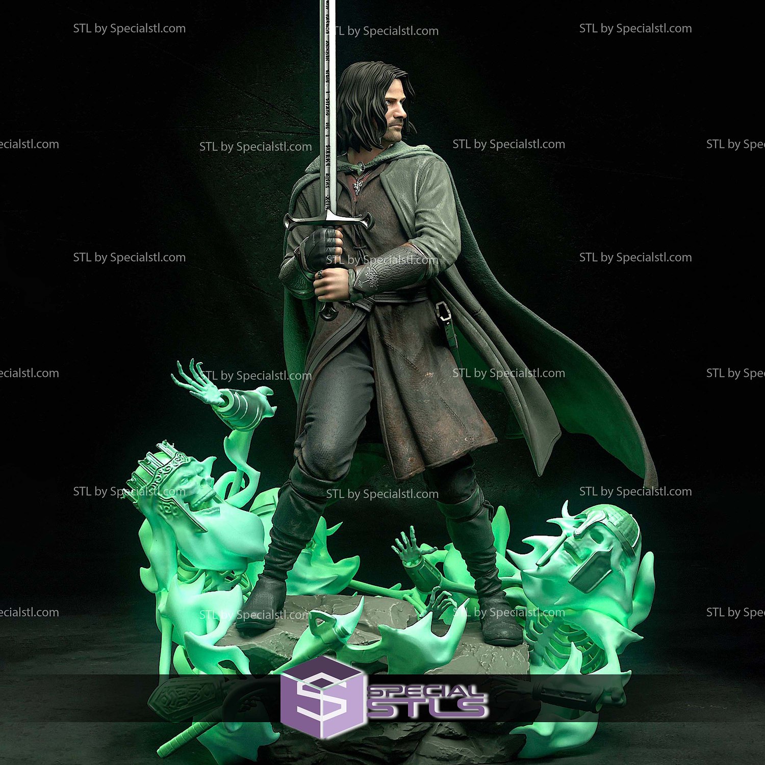 Aragorn and Sword Sculptures 3D Printing STL Model — view 3