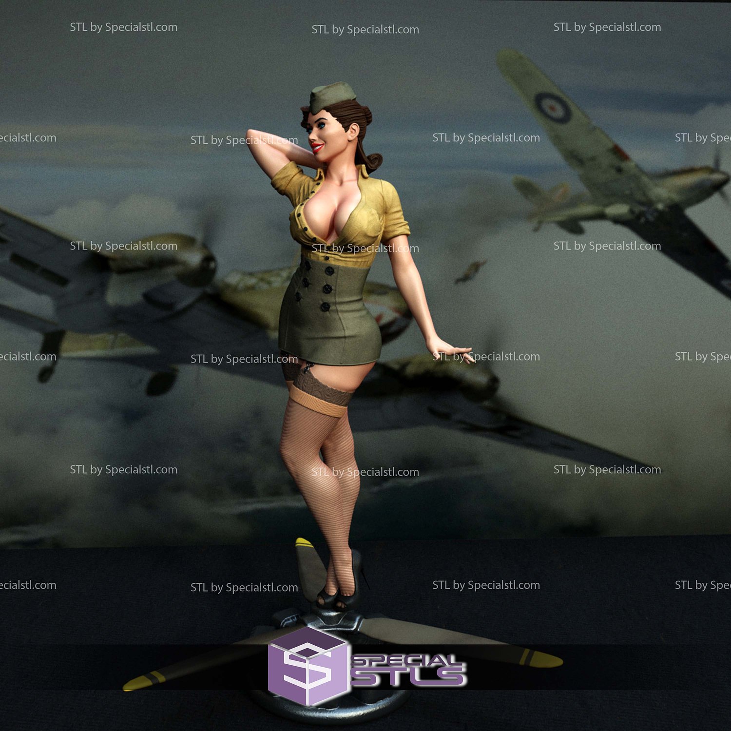 Pin Up Pilot Girl 3D Printer Files STL Model — view 2