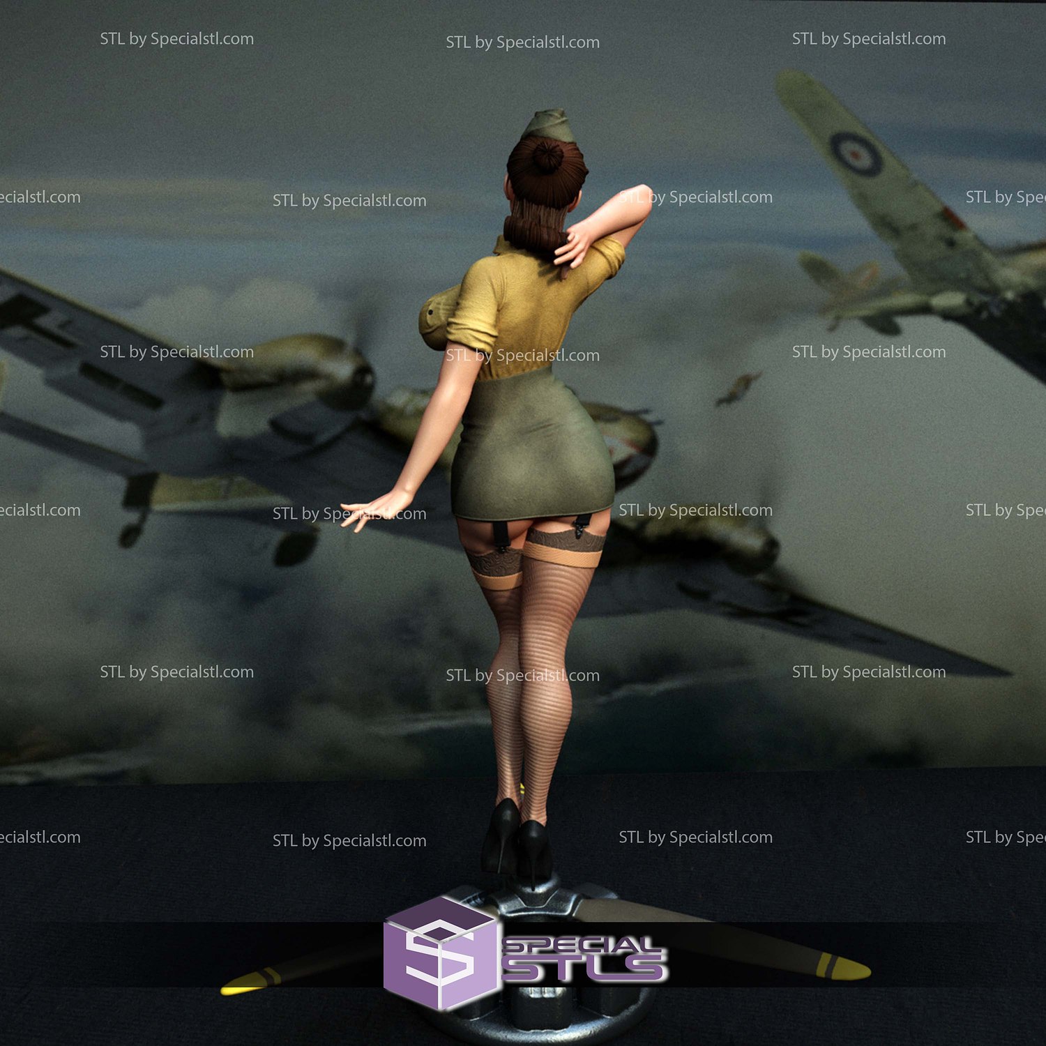 Pin Up Pilot Girl 3D Printer Files STL Model — view 3