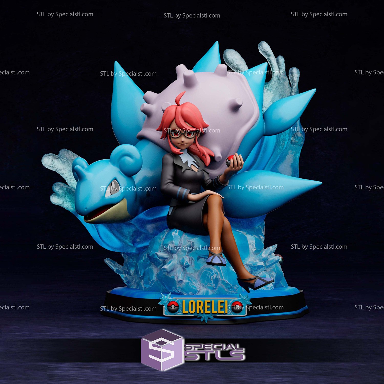 Lorelei and Lapras Pokemon Sculptures 3D Printing STL Model — view 2