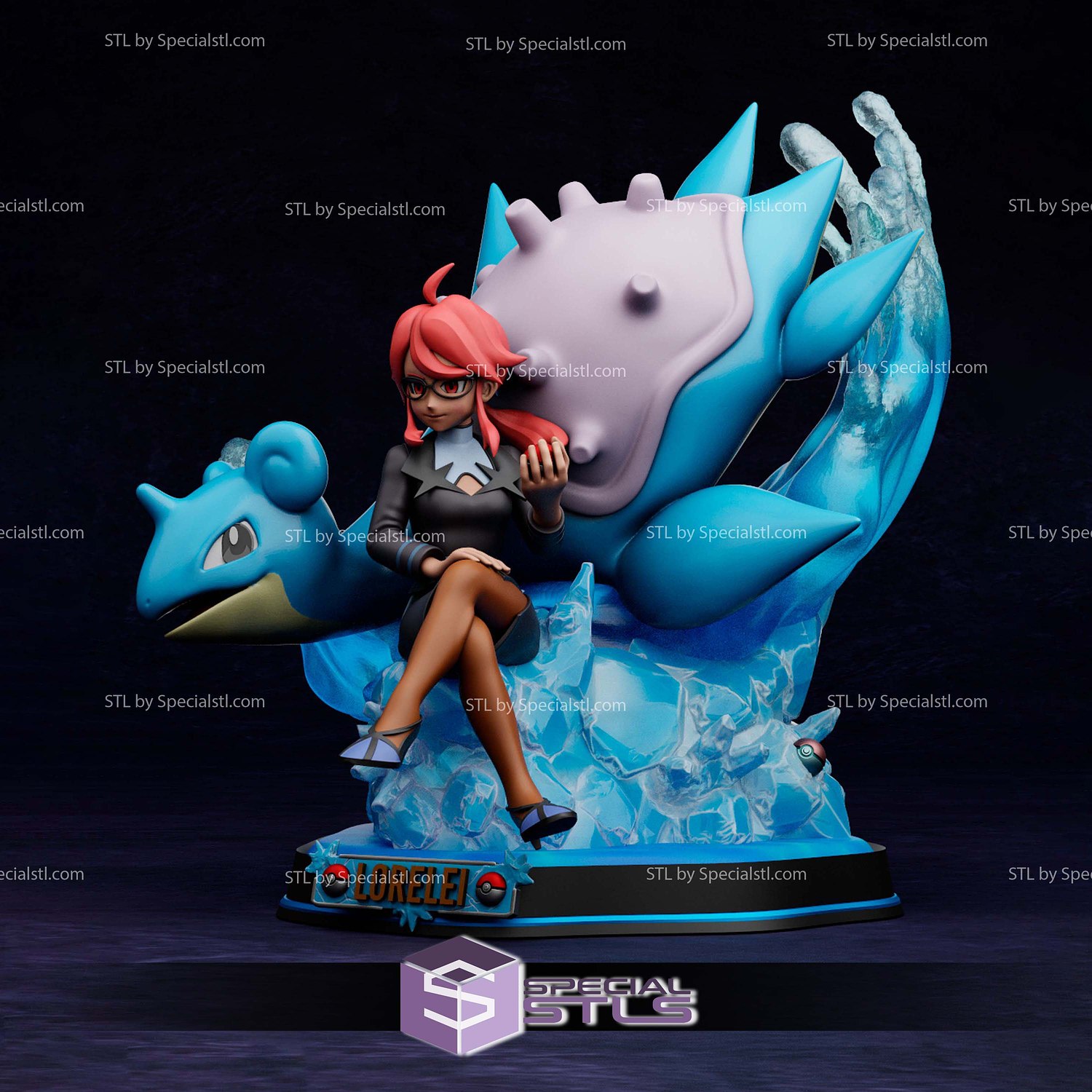 Lorelei and Lapras Pokemon Sculptures 3D Printing STL Model — view 3