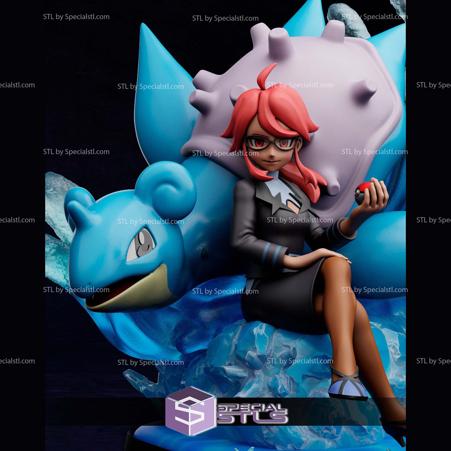 Lorelei and Lapras Pokemon Sculptures 3D Printing STL Model — view 6
