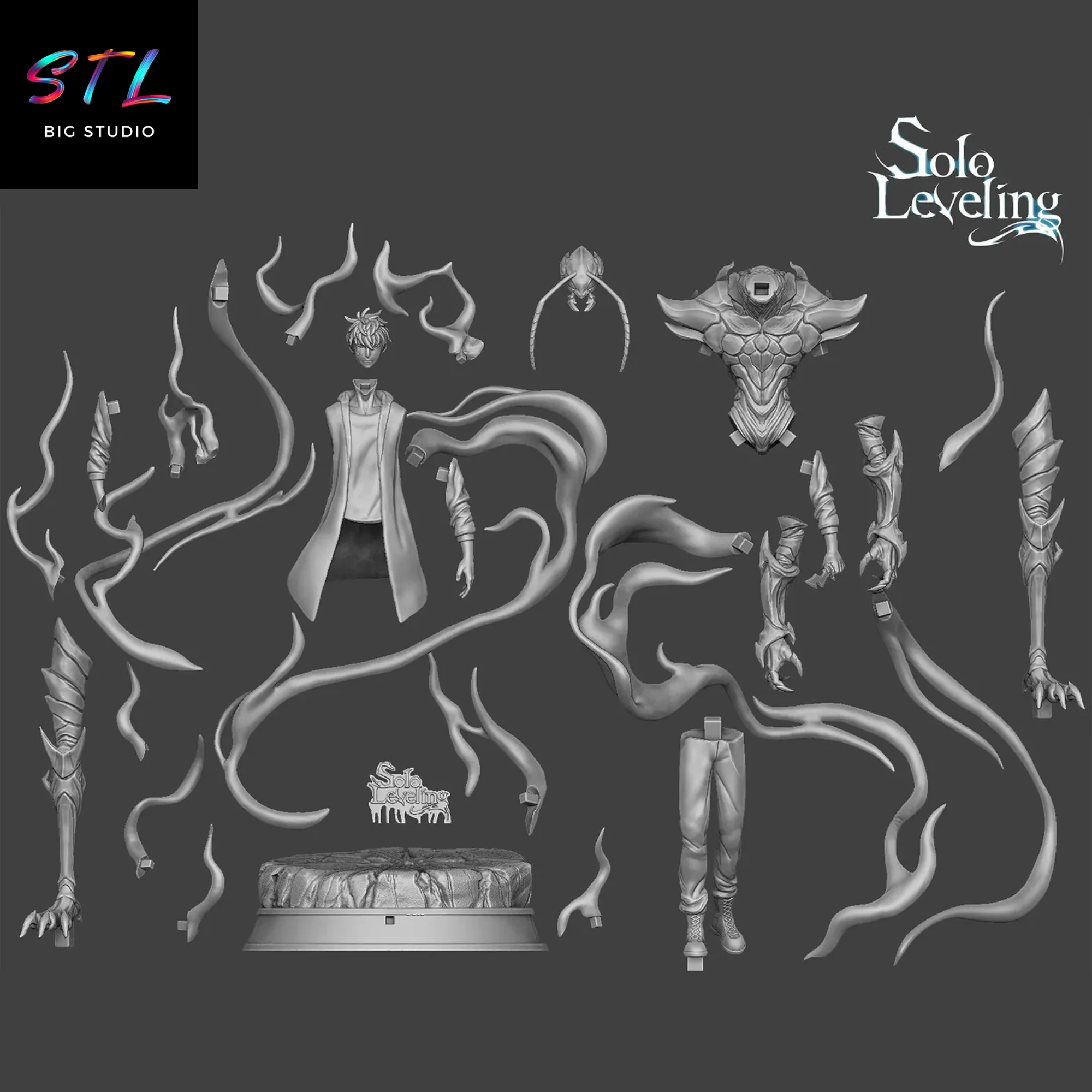 STL Sung Jinwoo & Beru | Solo Leveling | 3D Printable Diorama Model — view 4