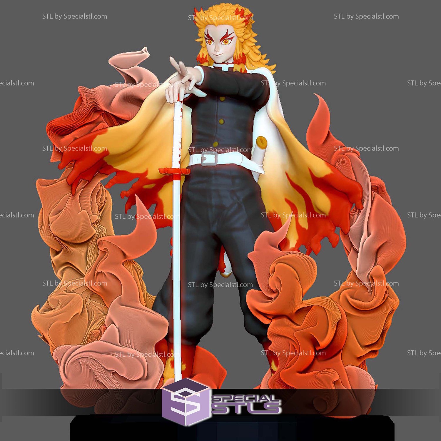 Rengoku Red Flame Basic 3D Printer Files STL Model — view 2