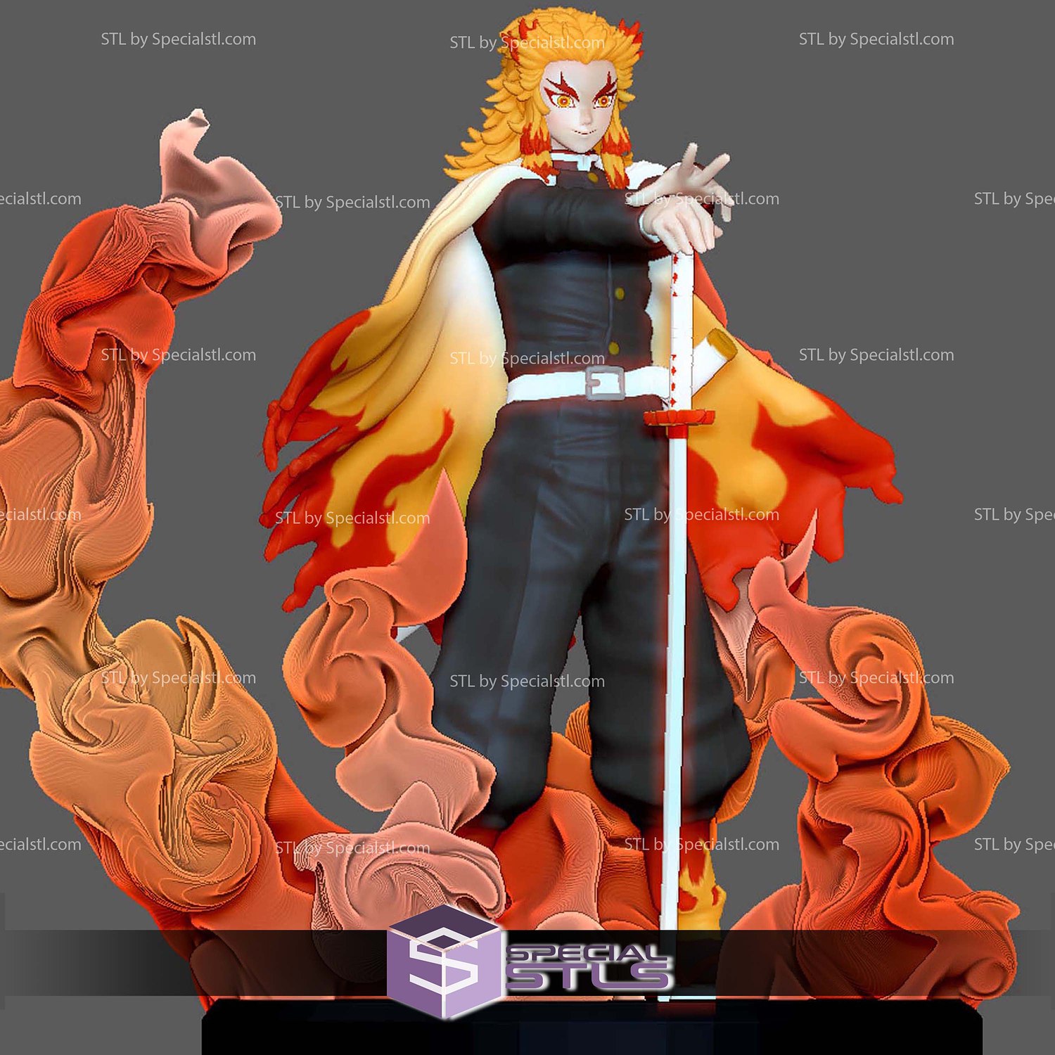 Rengoku Red Flame Basic 3D Printer Files STL Model — view 3