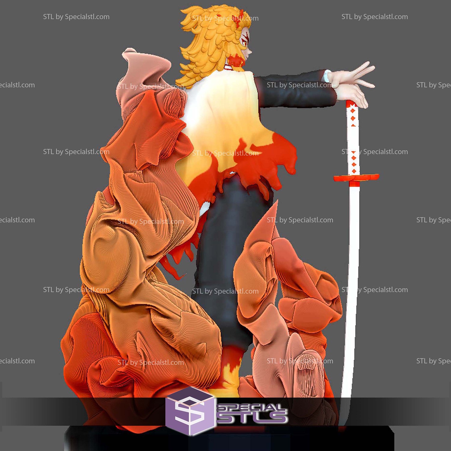Rengoku Red Flame Basic 3D Printer Files STL Model — view 5