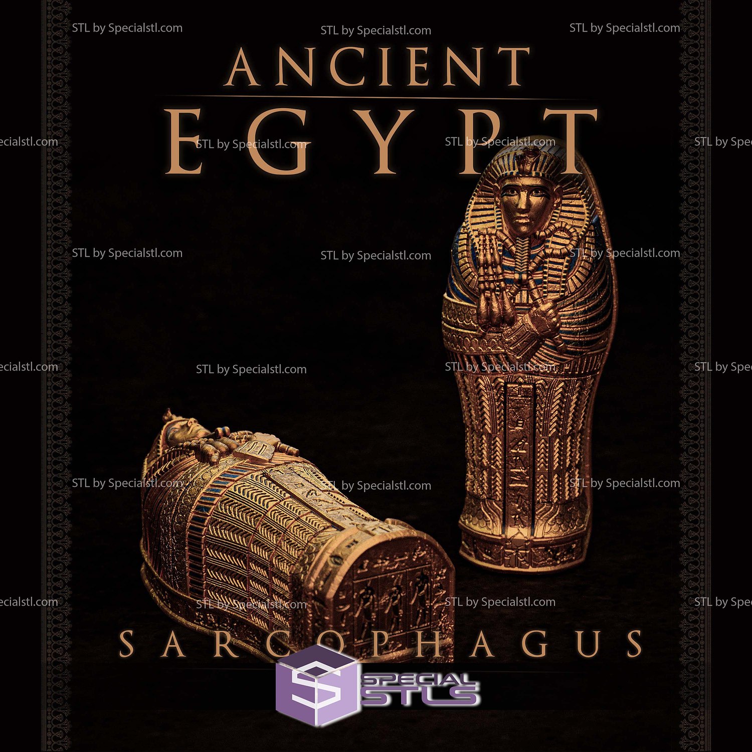 Egyptian Sarcophagus Storage Box STL Files 3D Model — view 2