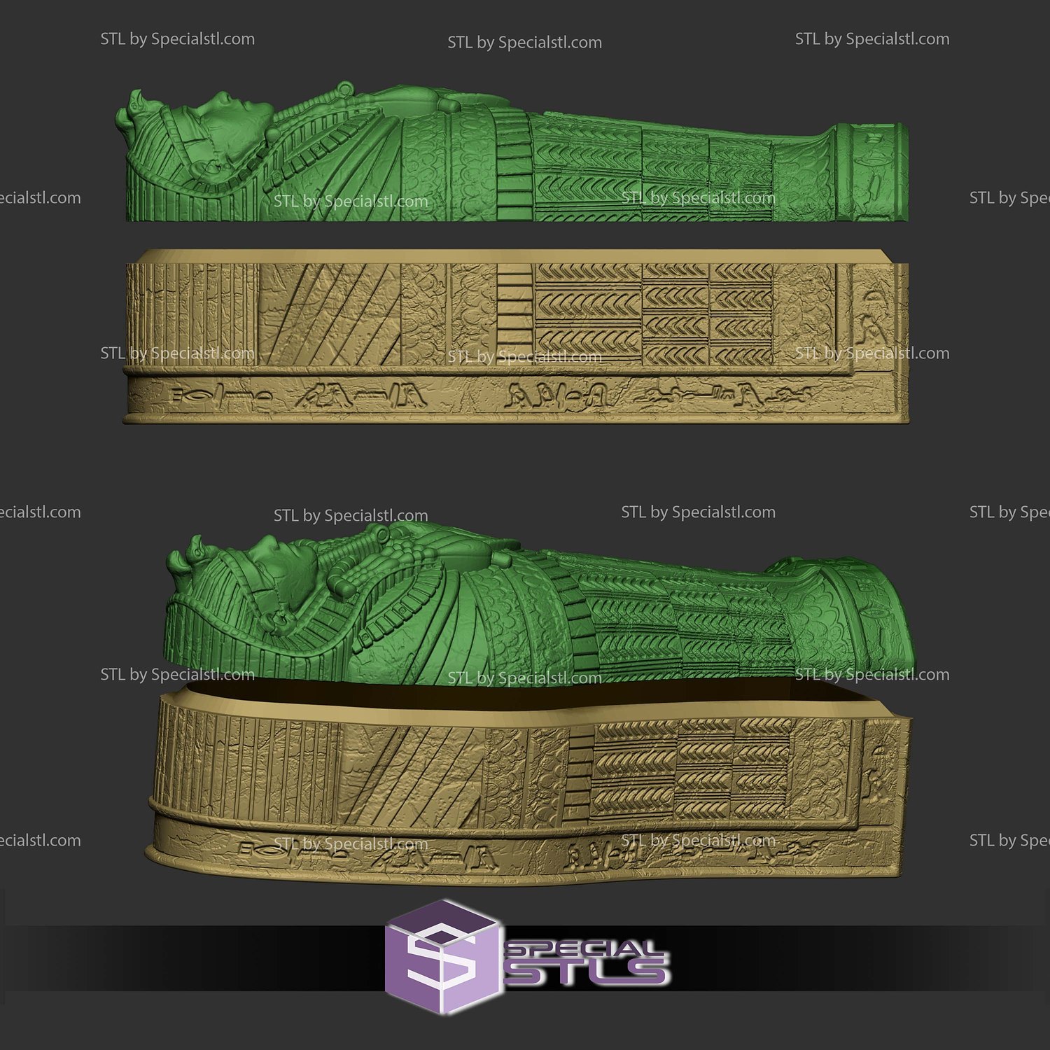 Egyptian Sarcophagus Storage Box STL Files 3D Model — view 3