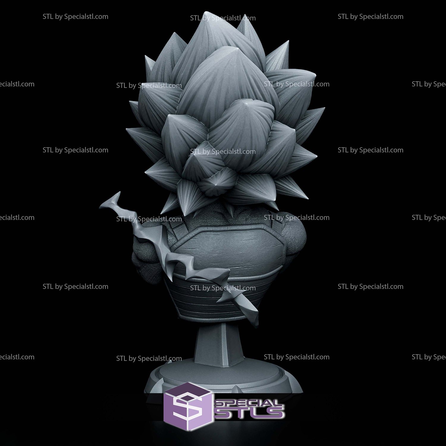 Vegeta SSJ3 Lighting Bust STL Files 3D Model — view 2