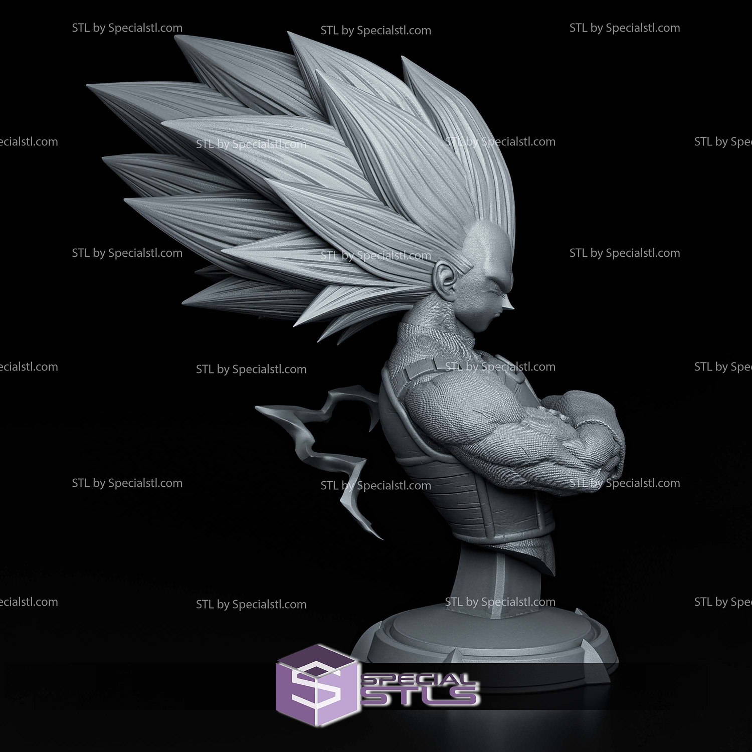 Vegeta SSJ3 Lighting Bust STL Files 3D Model — view 3