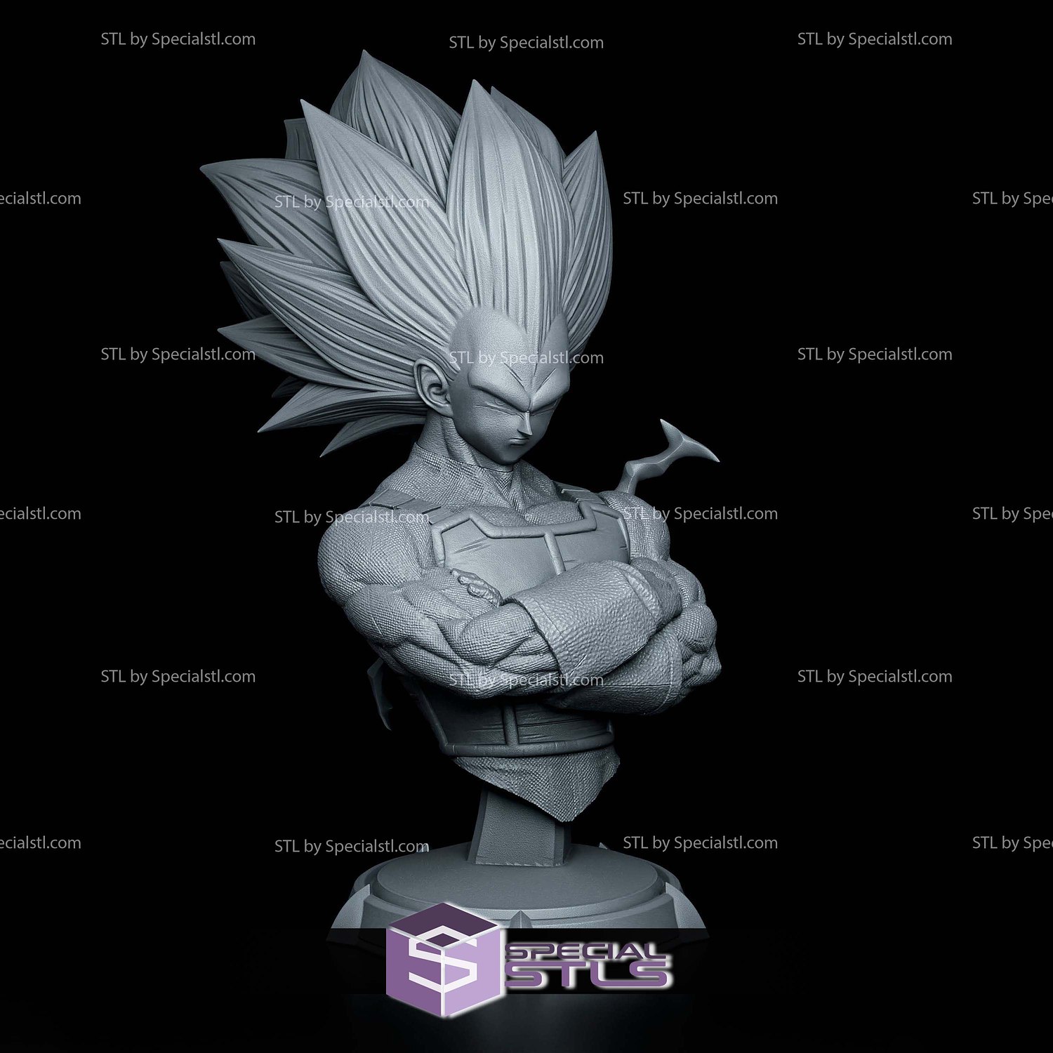 Vegeta SSJ3 Lighting Bust STL Files 3D Model — view 4
