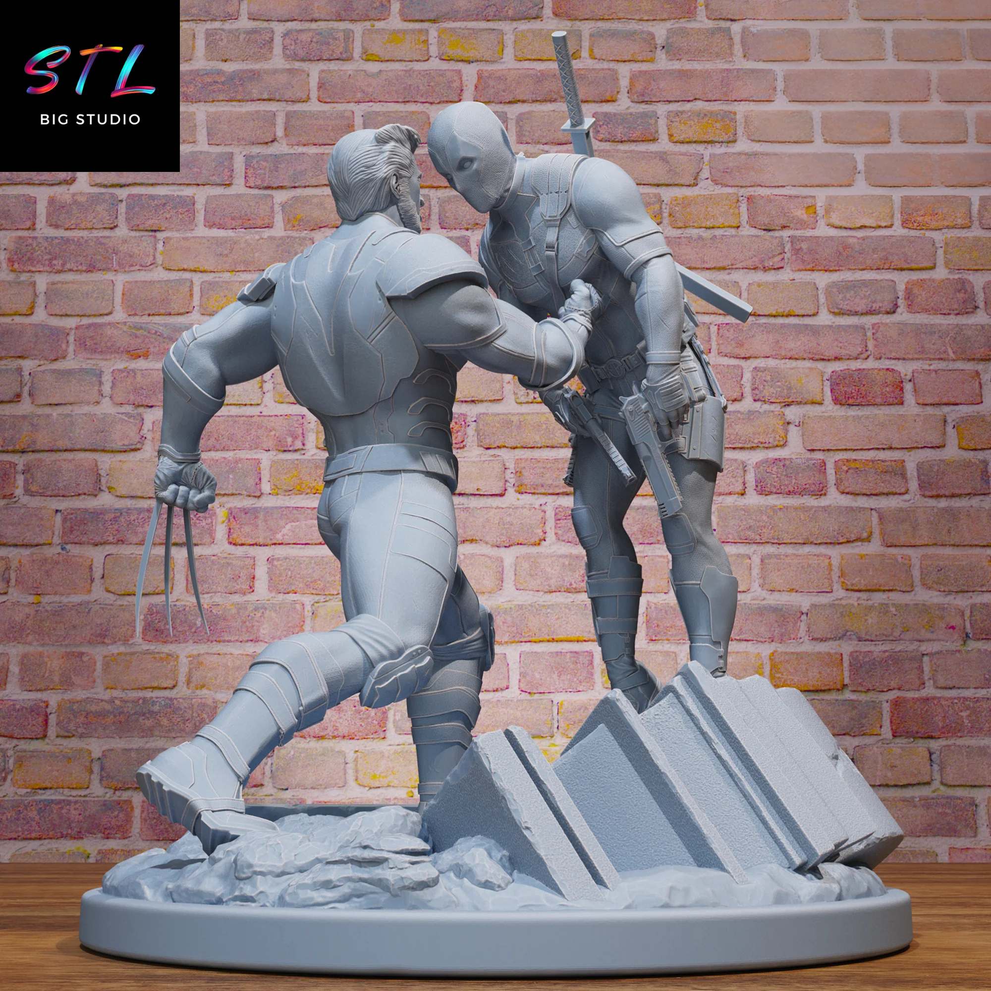 Deadpool vs Wolverine Diorama STL | Epic Battle 3D Printable Figure Model — view 3