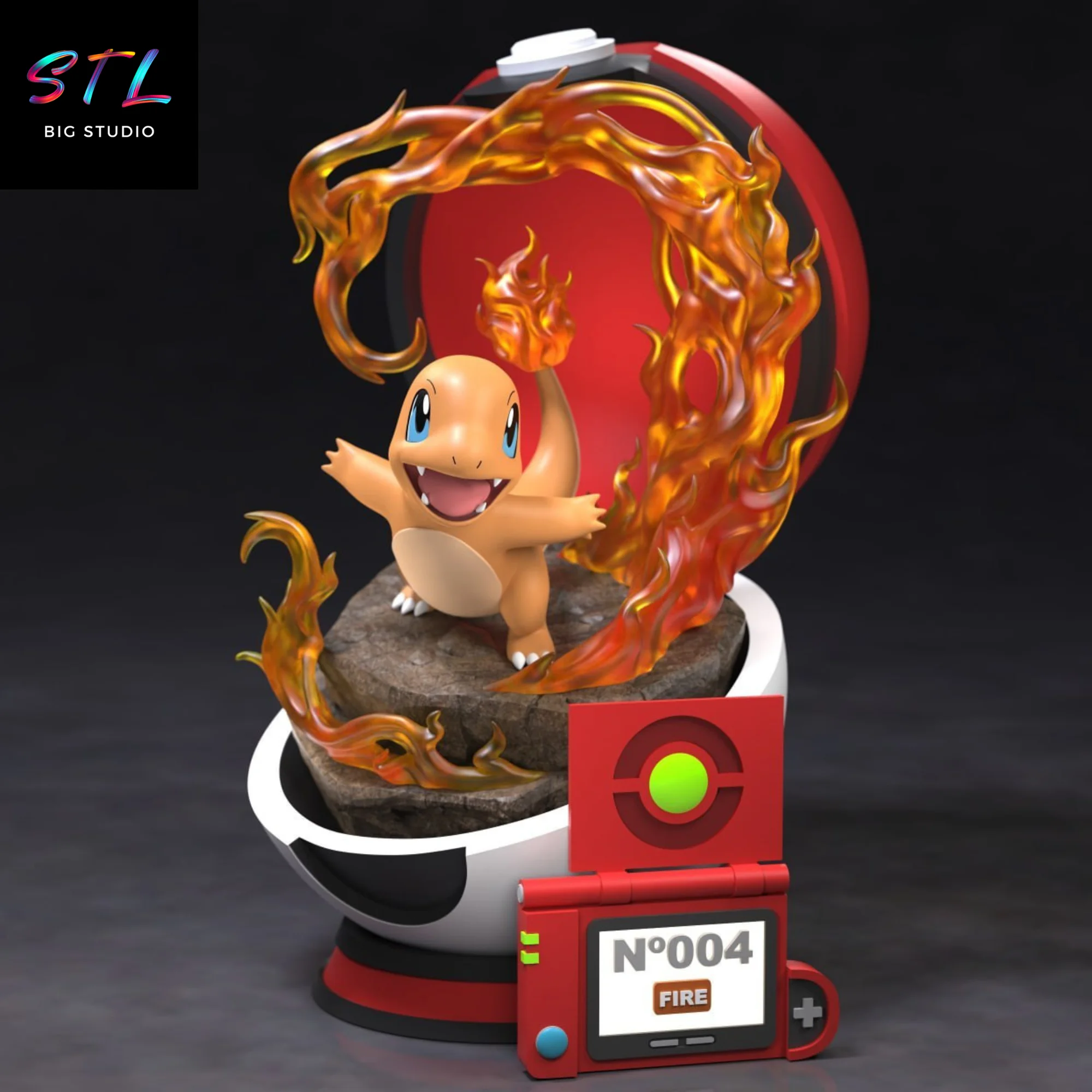 Charmander STL in Pokéball | Pokémon Diorama | 3D Print Model Model