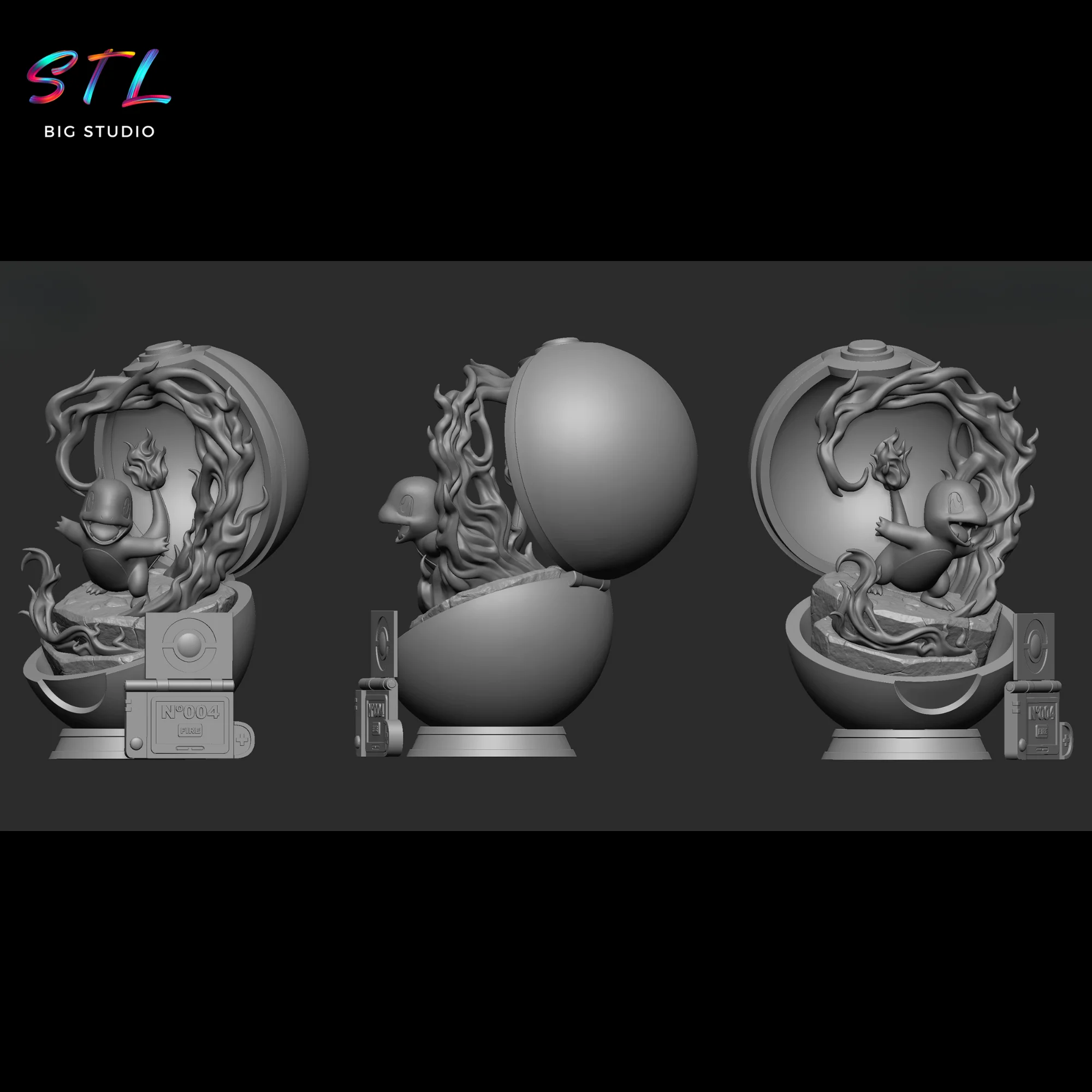 Charmander STL in Pokéball | Pokémon Diorama | 3D Print Model Model — view 2