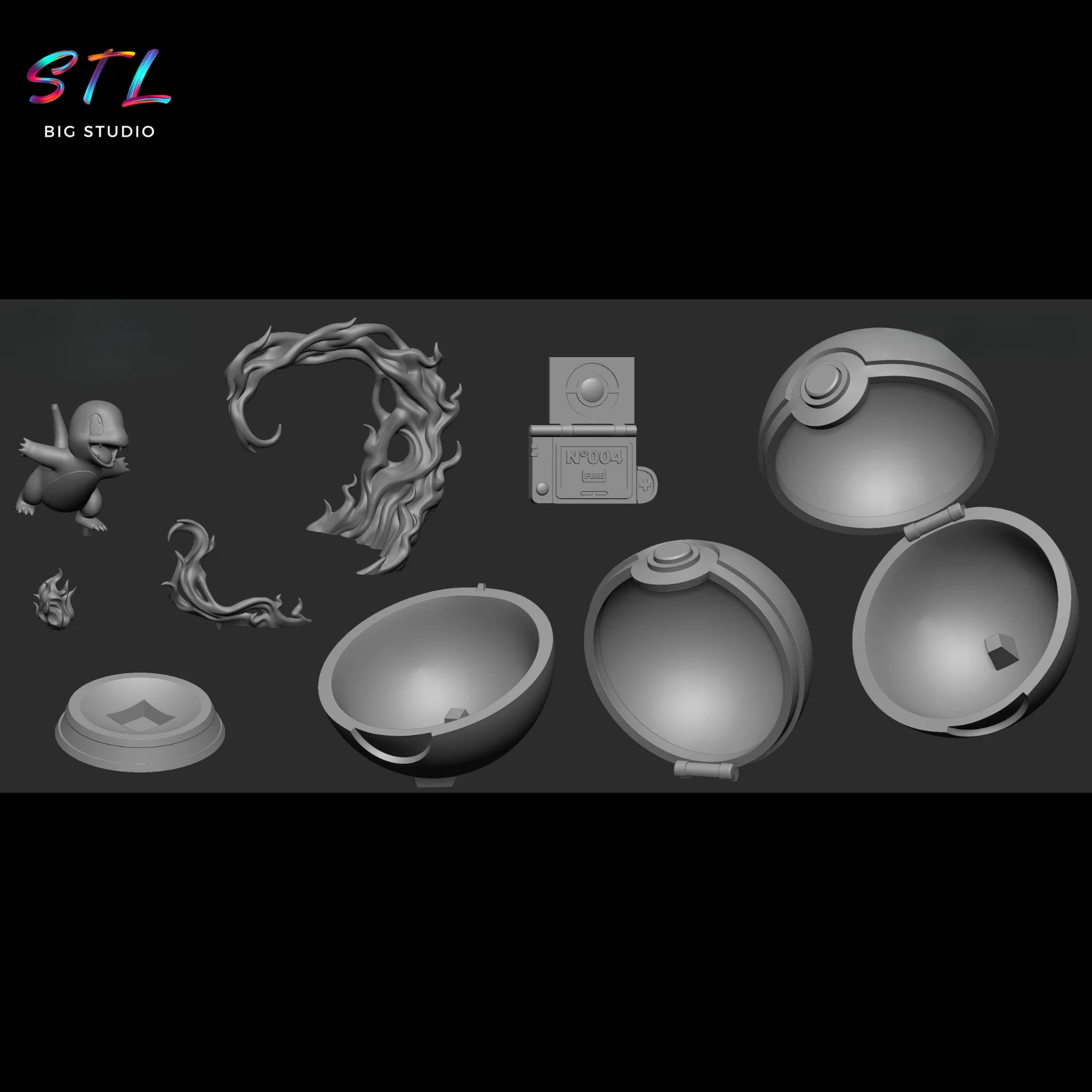 Charmander STL in Pokéball | Pokémon Diorama | 3D Print Model Model — view 3